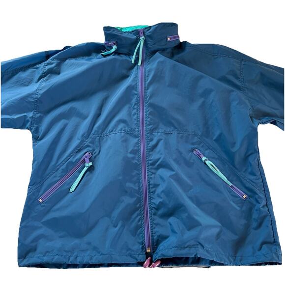 Vintage Eastern Mountain Sports Nylon Blue Rain Jacket Windbreaker Size Large - Picture 4 of 16
